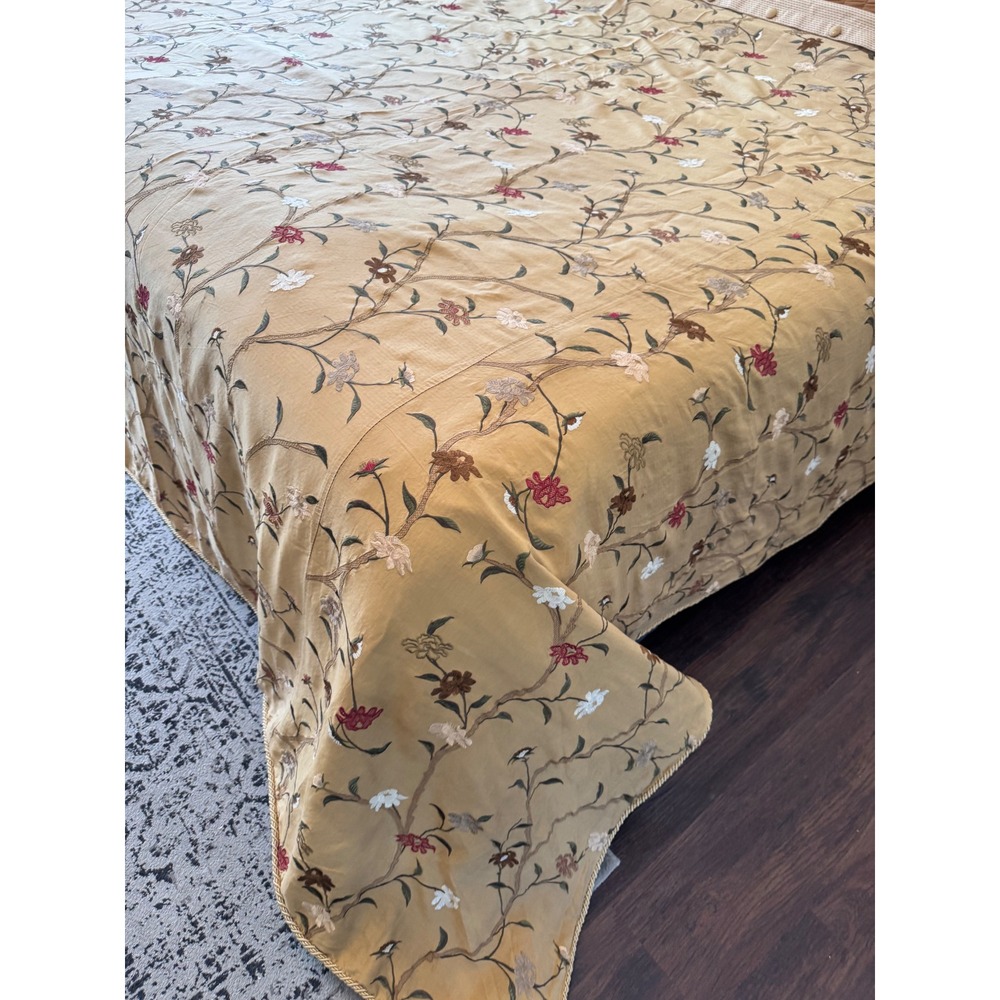 VTG Eastern Accents KING Duvet & Pillow Shams Set Silk embroidered Floral Gold - Picture 2 of 16